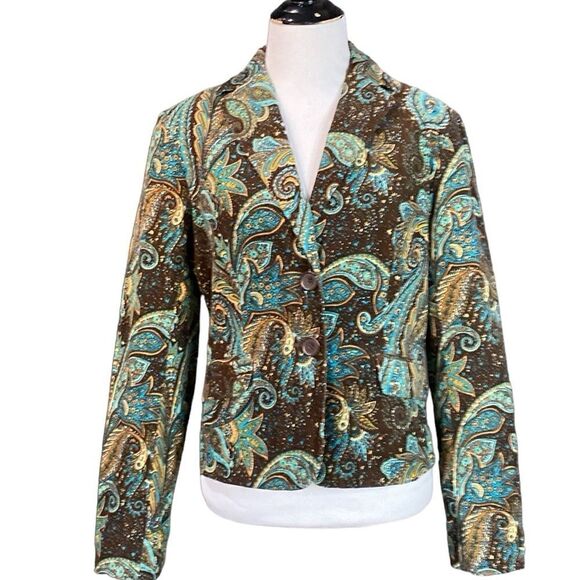 Dalia Womens Multi Color Paisley Corduroy Suit Separate Blazer Jacket - Picture 1 of 13